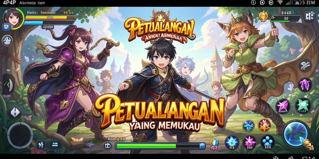 Tampilan gameplay 4P4P yang penuh warna dan karakter anime.