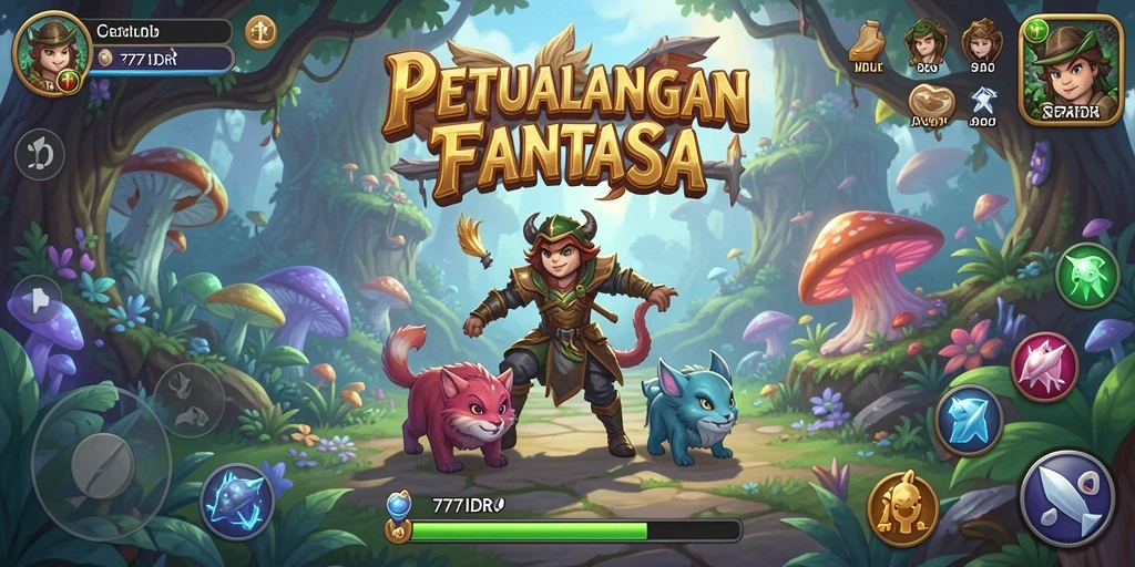 Screenshot utama 777IDR menampilkan pemain menjelajahi dunia petualangan.