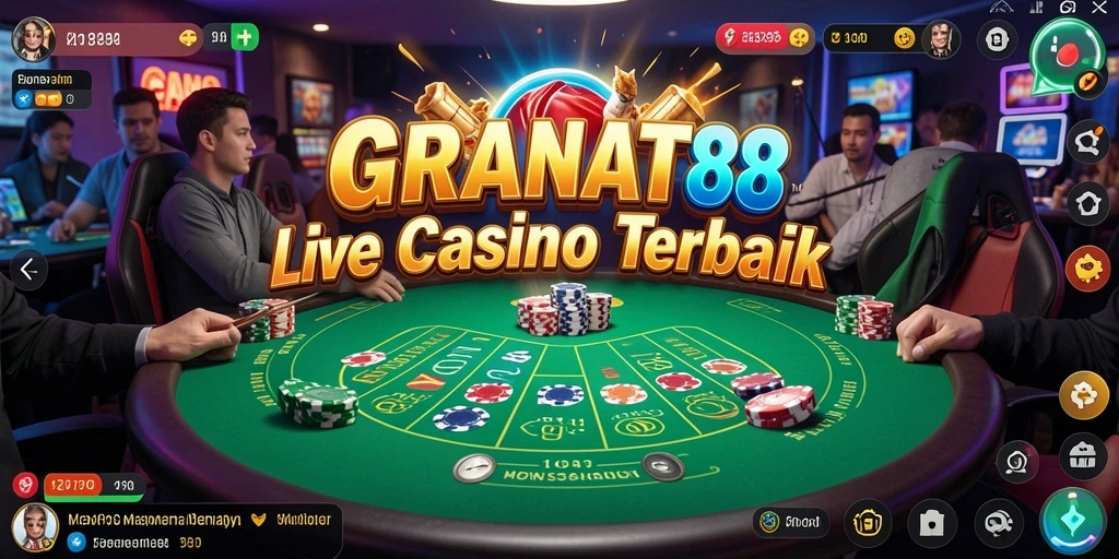 Screenshot gameplay Live Casino di GRANAT88 menunjukkan dealer profesional dan interaksi pemain.