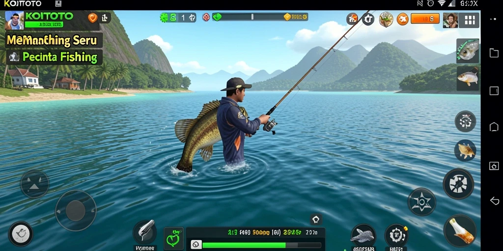 Screenshot gameplay KOITOTO menampilkan momen seru saat menangkap ikan.