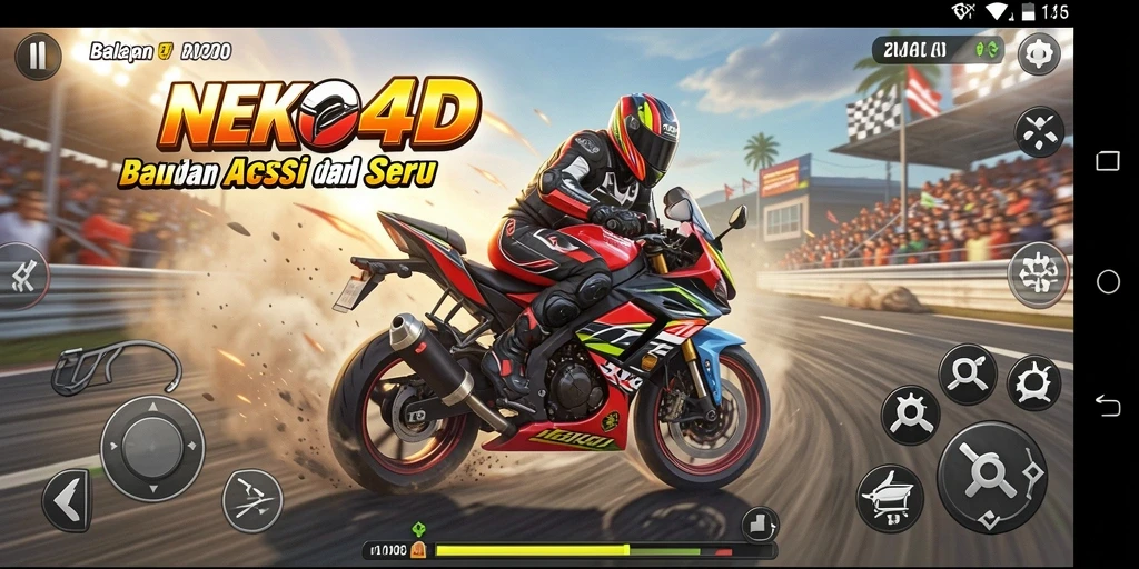 Gameplay NEKO4D yang seru dengan balapan motor yang cepat.