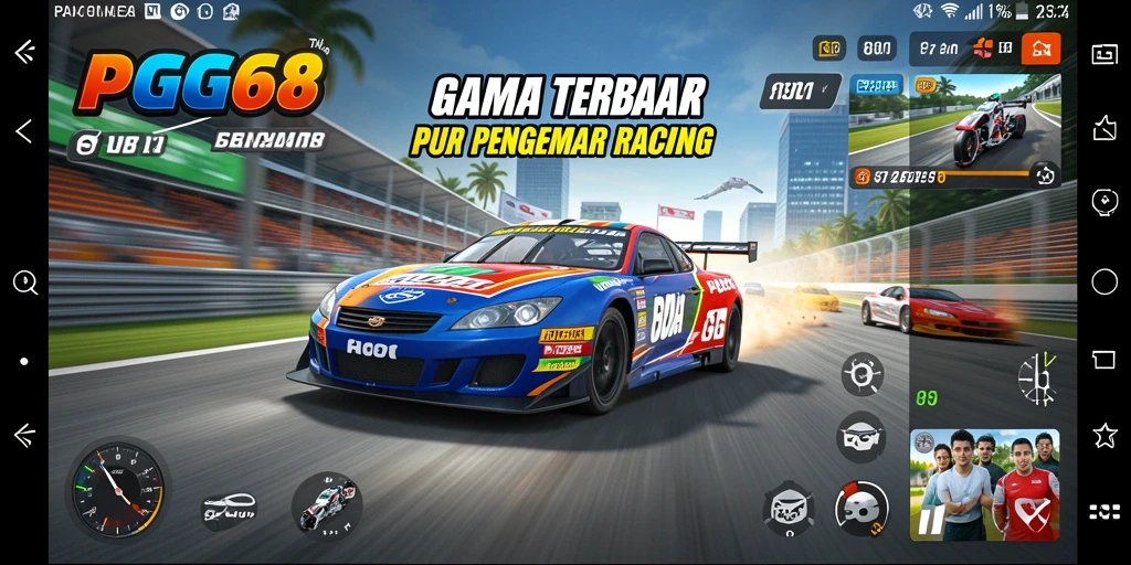 Screenshot gameplay PGG68 yang menampilkan aksi balapan seru.