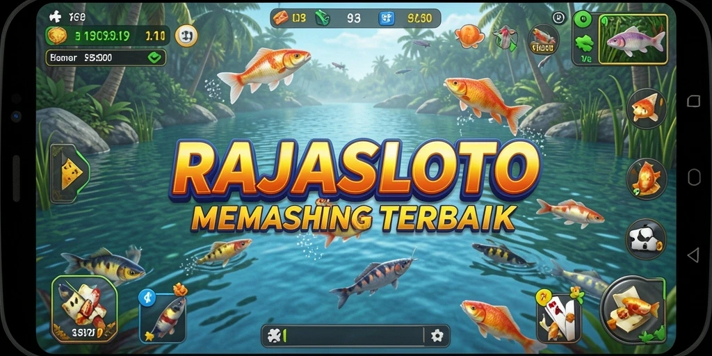 Gameplay RAJASLOTO menampilkan aksi memancing yang seru.