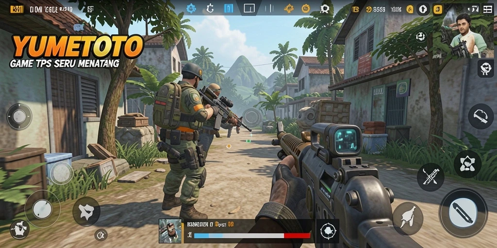 Screenshot menampilkan aksi seru gameplay TPS di YUMETOTO.